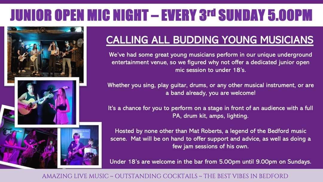 🎤 Junior Open Mic (under 18) - Cellar Bar in Bedford at Cellar Bar, 75 High St, Bedford MK40 1NE
| Entertainment, Family, Free Entry, Fun, Indoor, Kids, Music, Recurring, Social, Teens | Suitable for: Children, Family, Toilets 🎤 Junior Open Mic (under 18) - Cellar Bar in Bedford - Event Image 8 November 17, 2024 05:00 PM
