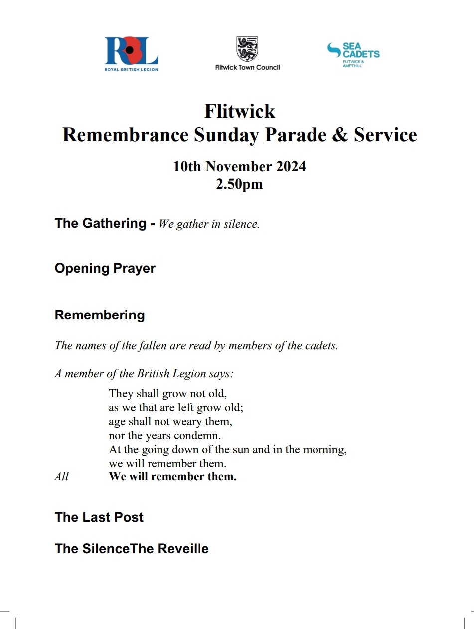 🌺 Flitwick Rememberence Service & Parade 2024 - Event Image 2 November 10, 2024 02:30 PM