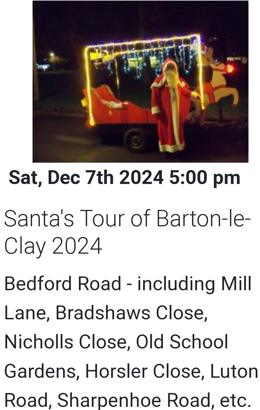 🎅🛷  Barton-le-clay Santa's Tour 2024 - Event Image 3 December 07, 2024 05:00 PM