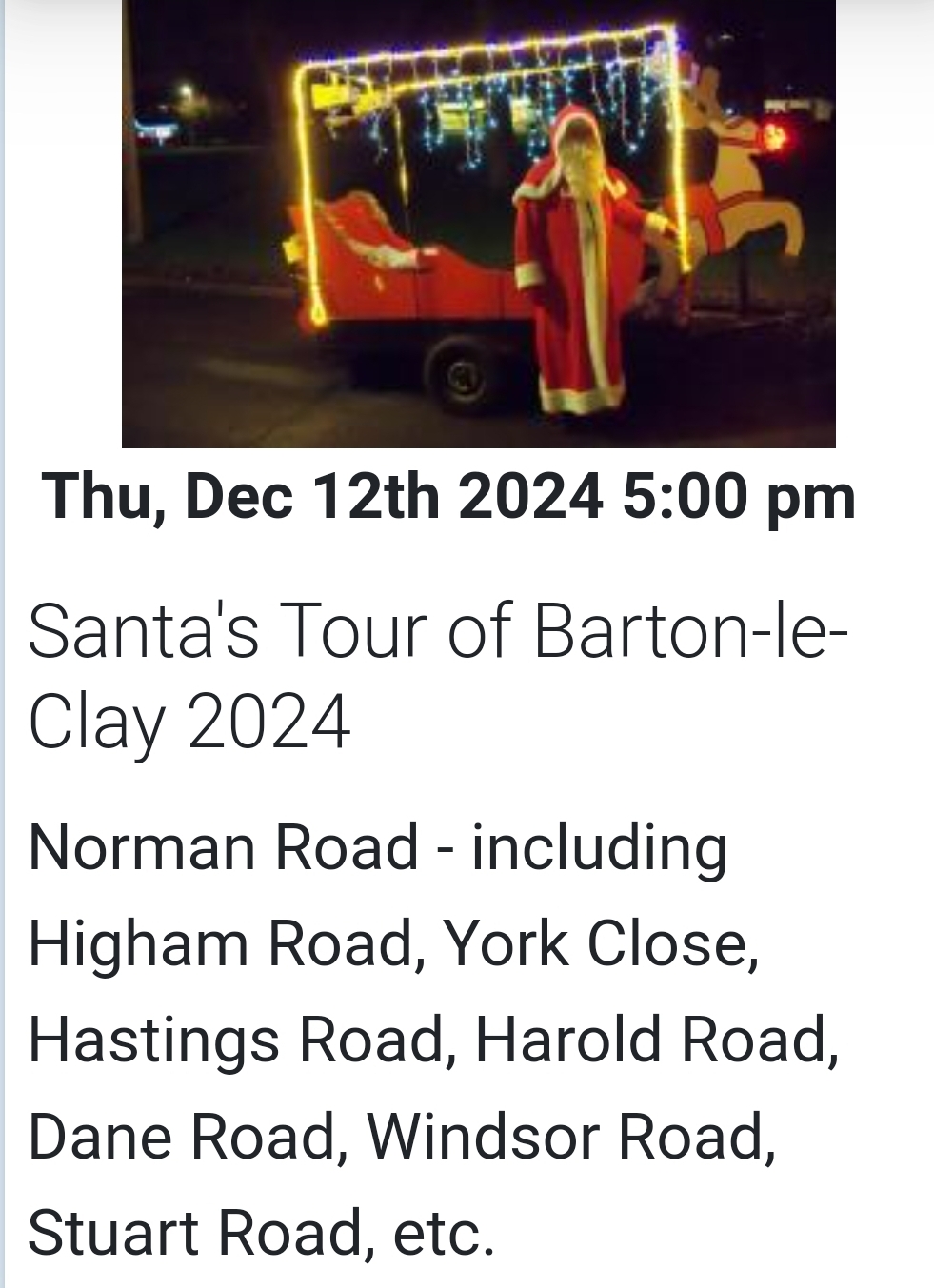 🎅🛷  Barton-le-clay Santa's Tour 2024   - Event Image 3 December 12, 2024 05:00 PM