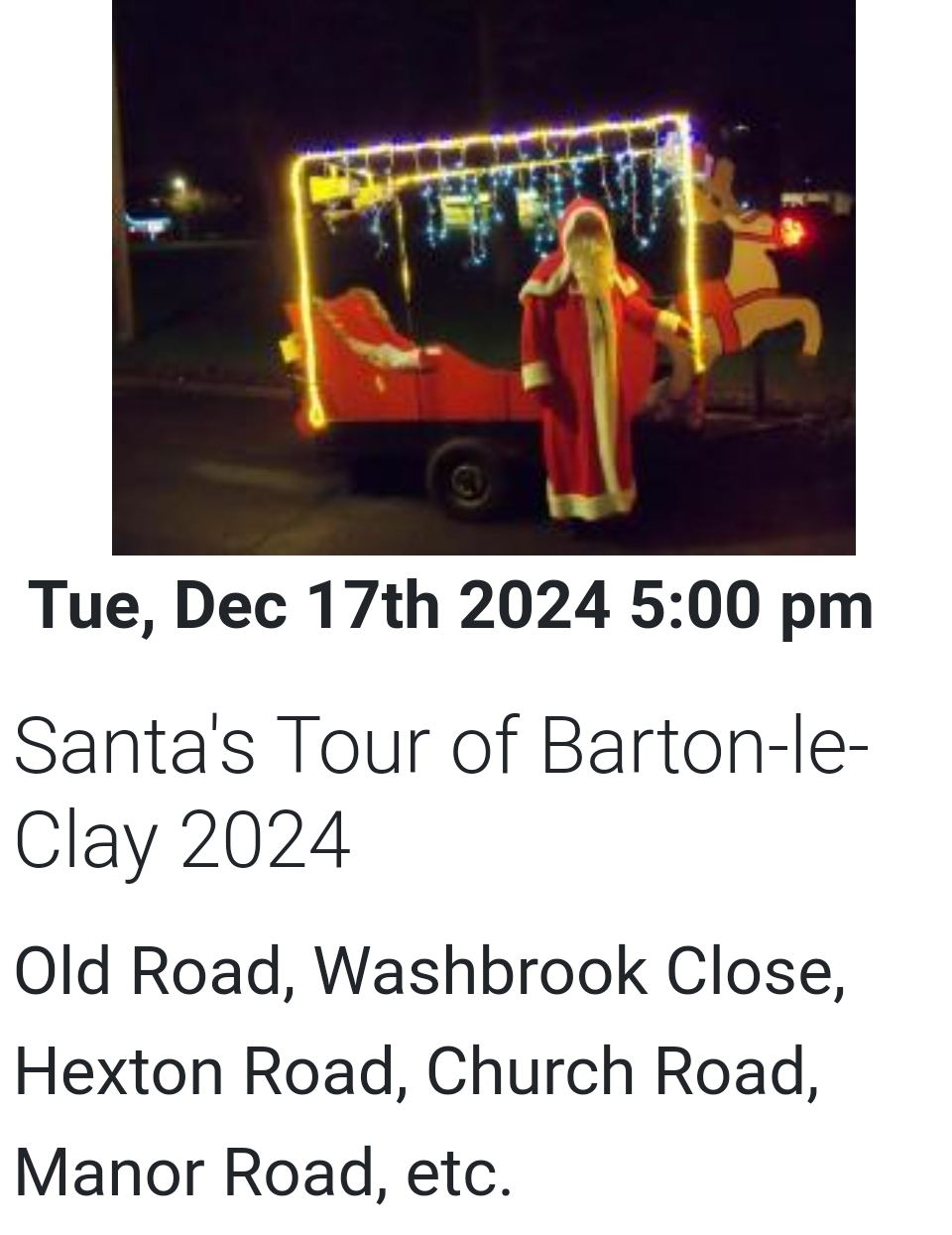 🎅🛷  Barton-le-clay Santa's Tour 2024     - Event Image 3 December 17, 2024 05:00 PM