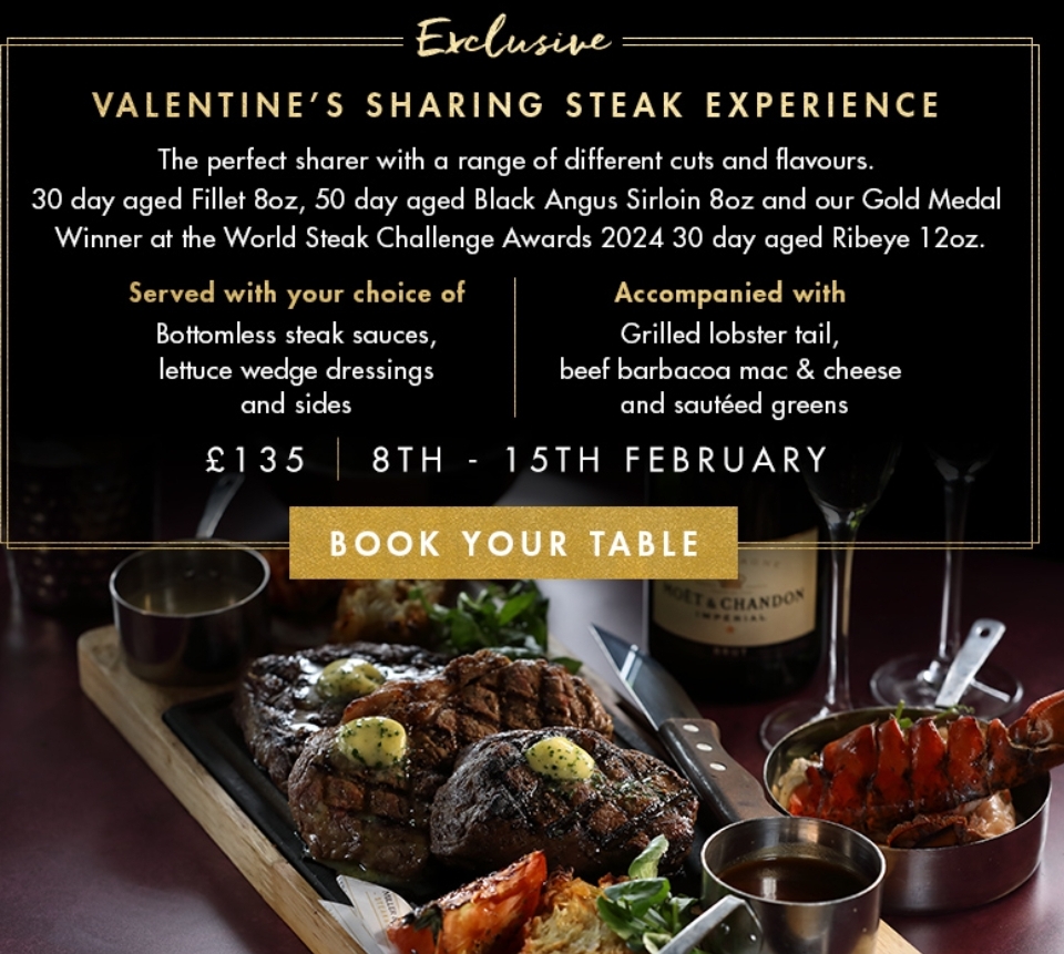 💖 VALENTINE’S DAY 2025 at Miller & Carter, Bedford at Miller & Carter, Unit 4C Riverside Cl, Bedford MK40 1NY | Adults, Advance Booking, Date Idea, Food/Drink, Indoor, Nightlife, Seasonal | Suitable for: Accessible, Toilets 💖 VALENTINE’S DAY 2025 at Miller & Carter, Bedford - Event Image 2 February 15, 2025