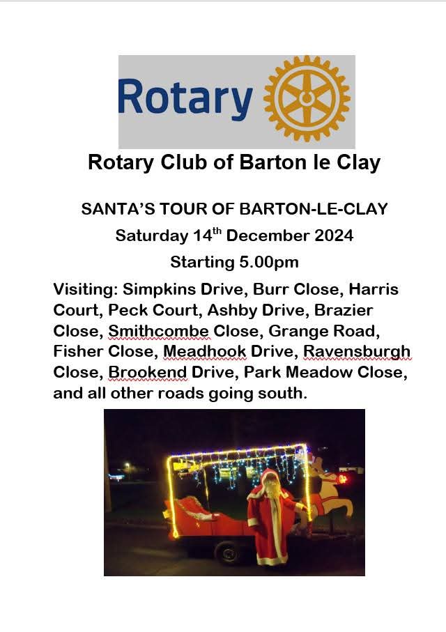 🎅🛷 Barton-le-clay Santa's Tour 2024 at Grange Road, Barton-Le-Clay, MK45 4RE | Annual, Attractions, Baby/Toddlers, Family, Free, Fun, Kids, Nightlife, Outdoor, Seasonal, Charity, Christmas | Suitable for: Accessible, Children, Family, Wheelchair Friendly 🎅🛷 Barton-le-clay Santa's Tour 2024 - Event Image 4 December 14, 2024 05:00 PM
