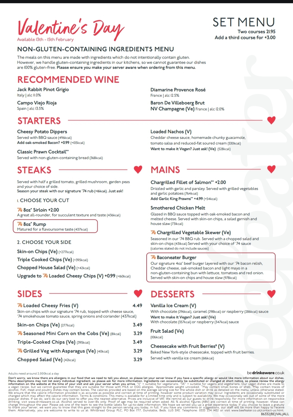 💘 Beefeater Valentines Menu £18.95pp for 2 courses at Priory Marina Beefeater,
Priory Country Park
Barkers Lane
Bedford
MK41 9DJ
| Adults, Advance Booking, Date Idea, Food/Drink, Nightlife, Indoor | Suitable for: Family, Toilets 💘 Beefeater Valentines Menu £18.95pp for 2 courses - Event Image 3 February 15, 2025