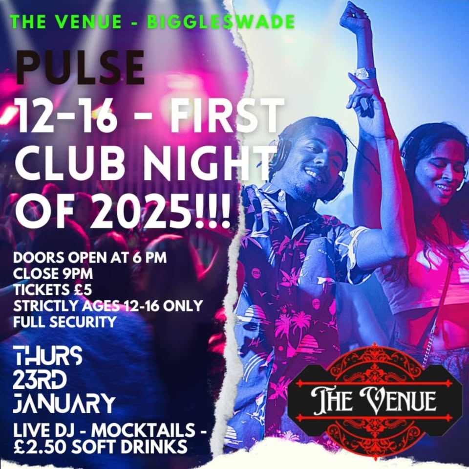 🕺Teen Club Night in at The Venue in Biggleswade - Original Event Image | Fun, Indoor, Music, Teens, Social, Food/Drink, Nightlife, Pay On Entry, Ticket Event, Advance Booking | Suitable for: Toilets 🕺Teen Club Night in at The Venue in Biggleswade - January 23, 2025 06:00 PM at THE VENUE, St George hall , 67 High Street, Biggleswade,
SG18 0JH