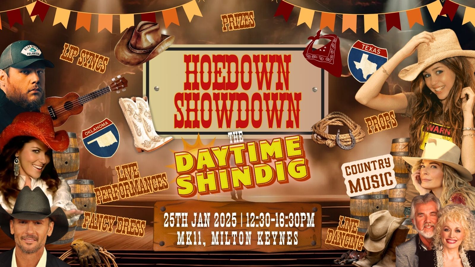 🤠 Hoedown Showdown - Milton Keynes DAYTIME SHINDIG - January 25, 2025 12:30 PM at MK11 Live Music Venue & Sports Bar, Keller Close, Tilers Road, MK11 3LH Milton Keynes