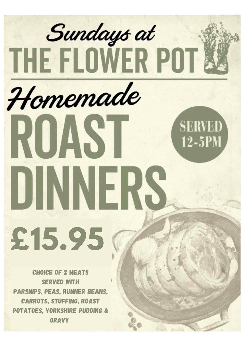 😋 Homemade Roast Dinner at The Flower Pot in Bedford - Event Image 4 January 05, 2025 12:00 PM