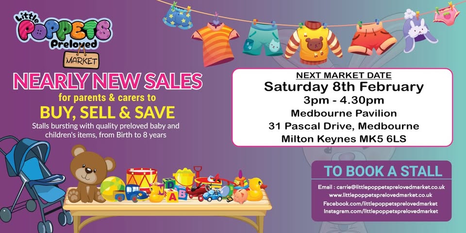 👶 Little Poppets Preloved Market - Medbourne Pavilion, Milton Keynes - February 08, 2025 03:00 PM at Medbourne Pavilion, 31 Pascal Drive, Milton Keynes, MK5 6LW