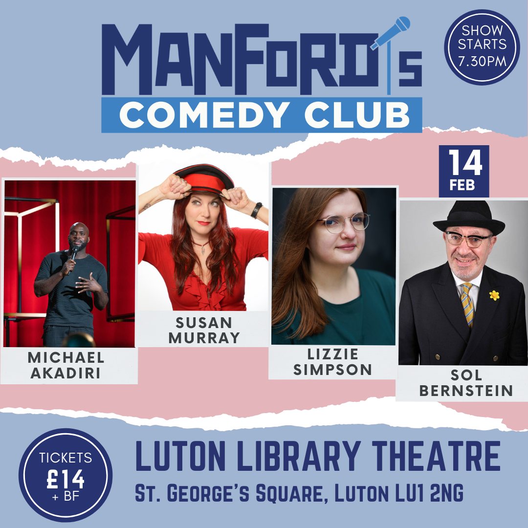 😂 Manford's Comedy Club at Luton Library Theatre - February 14, 2025 07:30 PM at Luton Library Theatre
St George's Square, Luton, Bedfordshire LU1 2NG