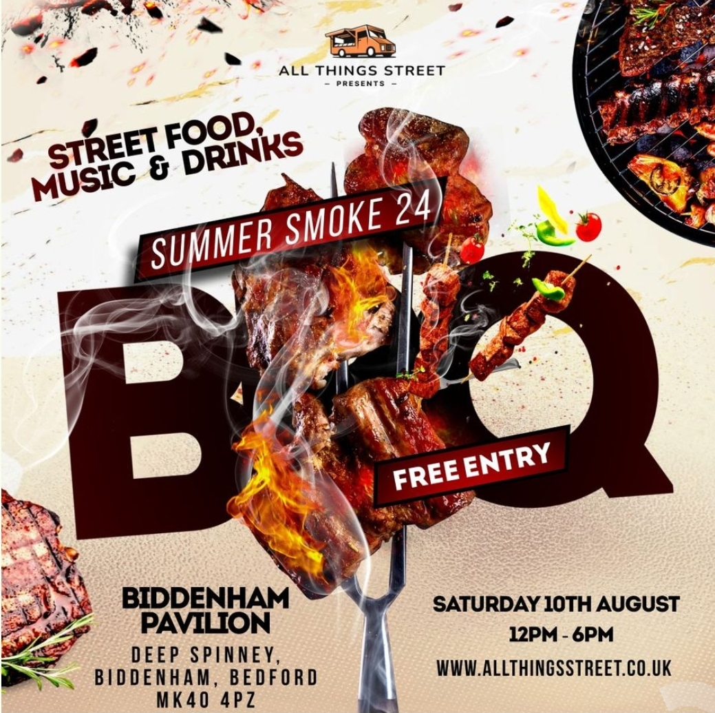 ♨️ Summer Smoke Street Food Festival - Biddenham, Bedford - Main Event Image | Family, Music, Food/Drink, Free Entry, Outdoor | Suitable for: Family ♨️ Summer Smoke Street Food Festival - Biddenham, Bedford - August 10, 2024 12:00 PM at Biddenham Pavilion Deep Spinney, Biddenham, Bedford MK40 4PZ