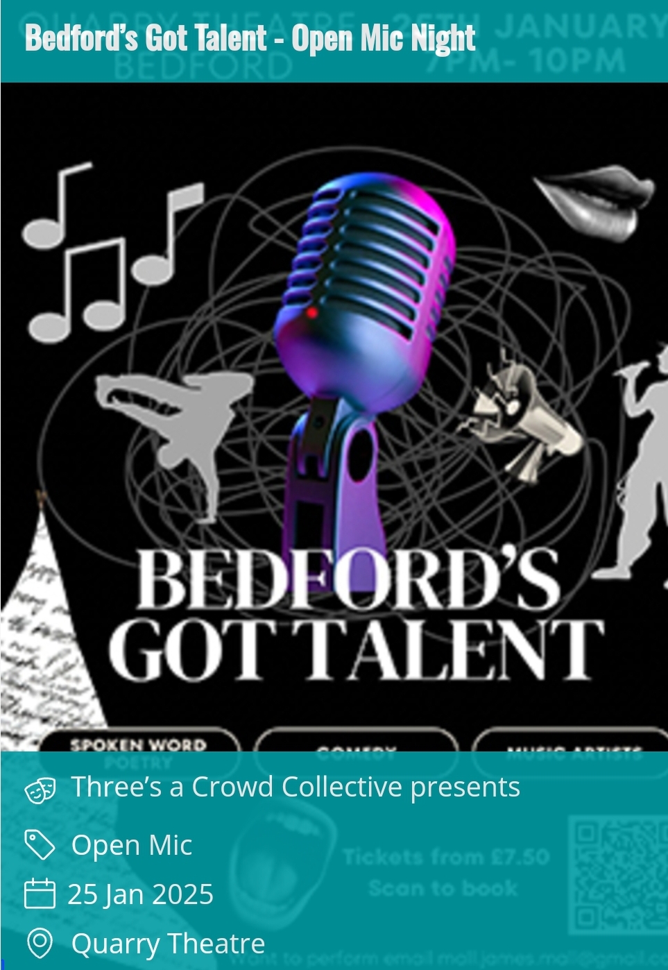 🏆 Bedfords Got Talent Open Mic Night 2025 at Quarry Theatre, Bedford  - Event Image 3 January 25, 2025 07:00 PM