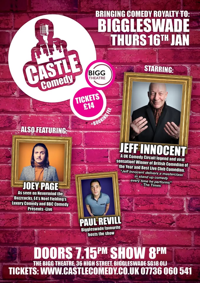 😂 Castle Comedy Biggleswade - January 2025! - January 16, 2025 08:00 PM at The BIGG Theatre, 36 High St
Biggleswade
SG18 0JL