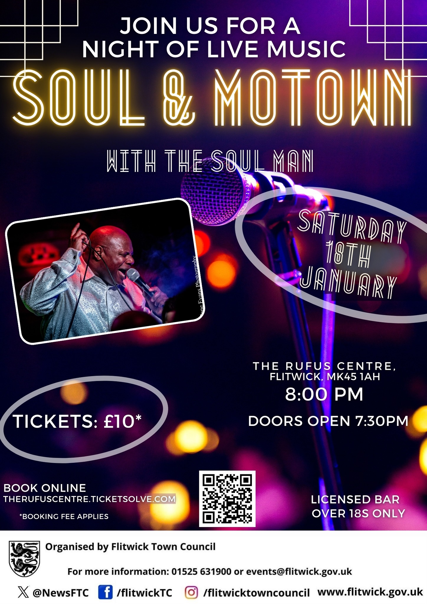 🕺 SOUL MAN at Flitwick Rufus Centre - Original Event Image | Adults, Advance Booking, Entertainment, Fun, Music, Nightlife, Ticket Event | Suitable for: Adults Only, Parking Onsite, Toilets 🕺 SOUL MAN at Flitwick Rufus Centre - January 18, 2025 07:30 PM at The Rufus Centre, Steppingley Road, Bedford, MK45 1TH, United Kingdom