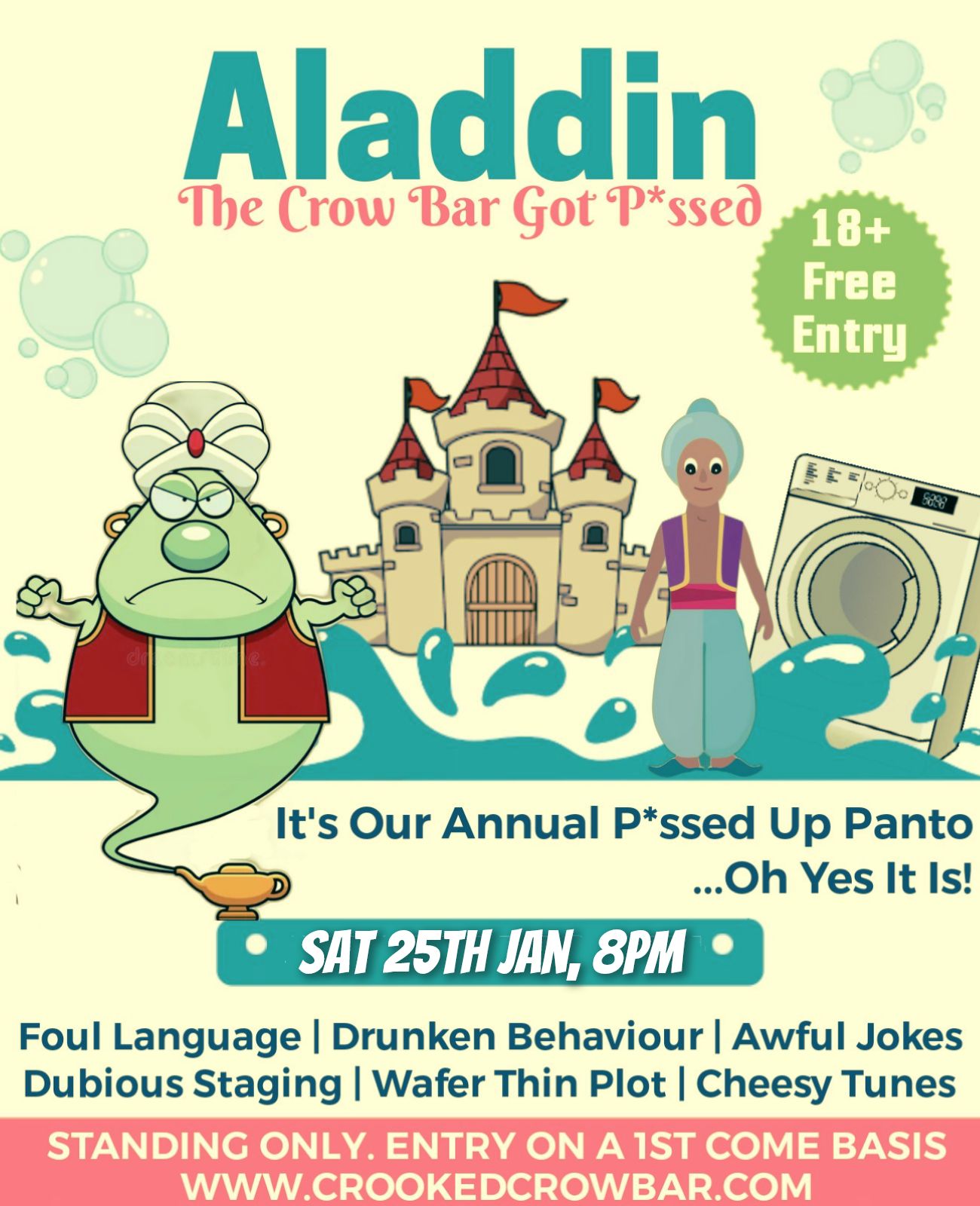 🎭 Aladdin (The Crow Bar Got P*ssed)! At The Crooked Crow Bar in Leighton Buzzard - January 25, 2025 08:00 PM at The Crooked Crow Bar, 27 Waterborne Walk, Leighton Buzzard LU7 1DH
