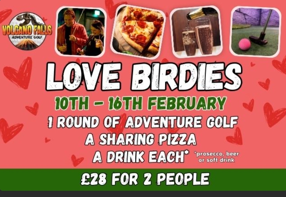 🌴⛳️ Volcano Falls Adventure Golf at the Xscape in Milton Keynes - 💘The Love Birdie Offer plus more for families! at Volcano Falls Adventure Golf
Unit 5a-5b
Xscape
Milton Keynes
MK9 3XS
| Family, Food/Drink, Fun, Ticket Event, Tickets, Adults, Advance Booking, Date Idea, Family, Food/Drink, Fun, Indoor, Kids, Nightlife, Play Area, Social, Sports, Teens, Ticket Event, Tickets | Suitable for: Family, Children, Family, Parking Onsite, Toilets 🌴⛳️ Volcano Falls Adventure Golf at the Xscape in Milton Keynes - 💘The Love Birdie Offer plus more for families! - Event Image 9 February 15, 2025 10:30 AM