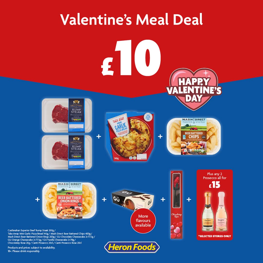 💘😜 VALENTINES MEAL DEAL AT HERON FOODS FROM £10! | Categories: Food & Drink, Stores 💘😜 VALENTINES MEAL DEAL AT HERON FOODS FROM £10! - $10.00