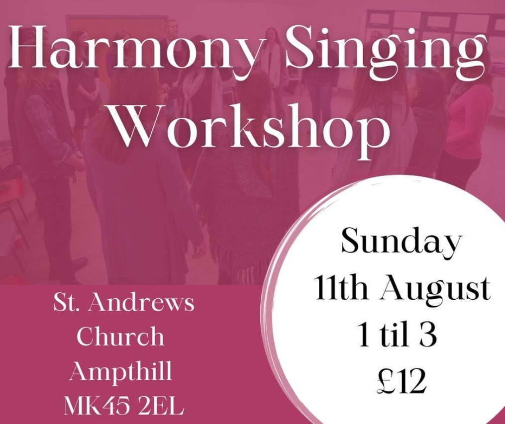 🎶 Harmony Singing Workshop - Ampthill at St Andrews Church
Ampthill
MK45 2EL | Fun, Music, Food/Drink, Adults, Teens, Entertainment, Education, Tickets 🎶 Harmony Singing Workshop - Ampthill - Event Image 2 August 11, 2024 01:00 PM