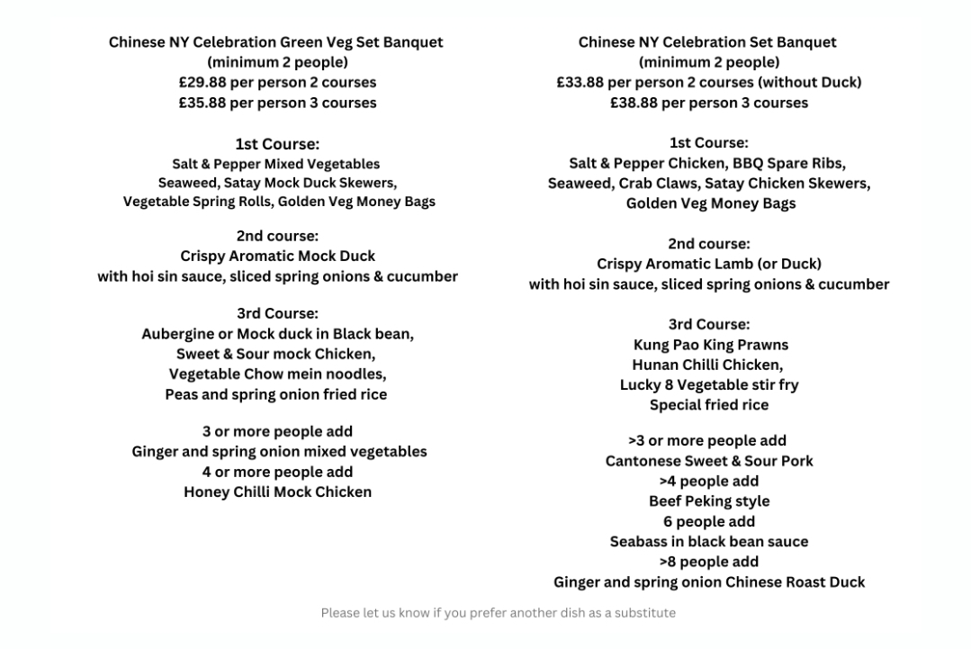 🎊🐍Chinese New Year Lion Dance and Banquet menu 2025 at Kam Tong Garden in Milton Keynes - Event Image 5 January 29, 2025 07:30 PM