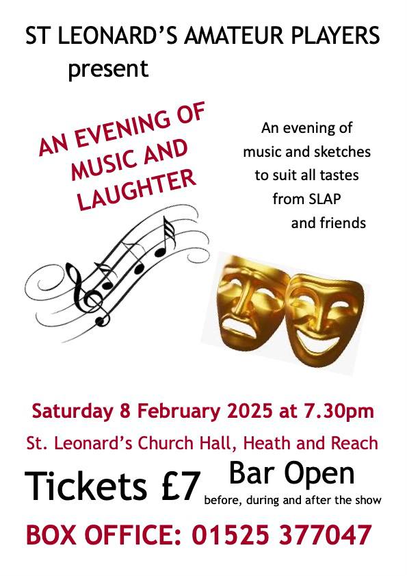 🎼 An Evening of music and Laughter - Leighton Buzzard - February 08, 2025 07:30 PM at St Leonards Church Hall, Leighton Rd, Heath and Reach, Leighton Buzzard, LU7 0AA
