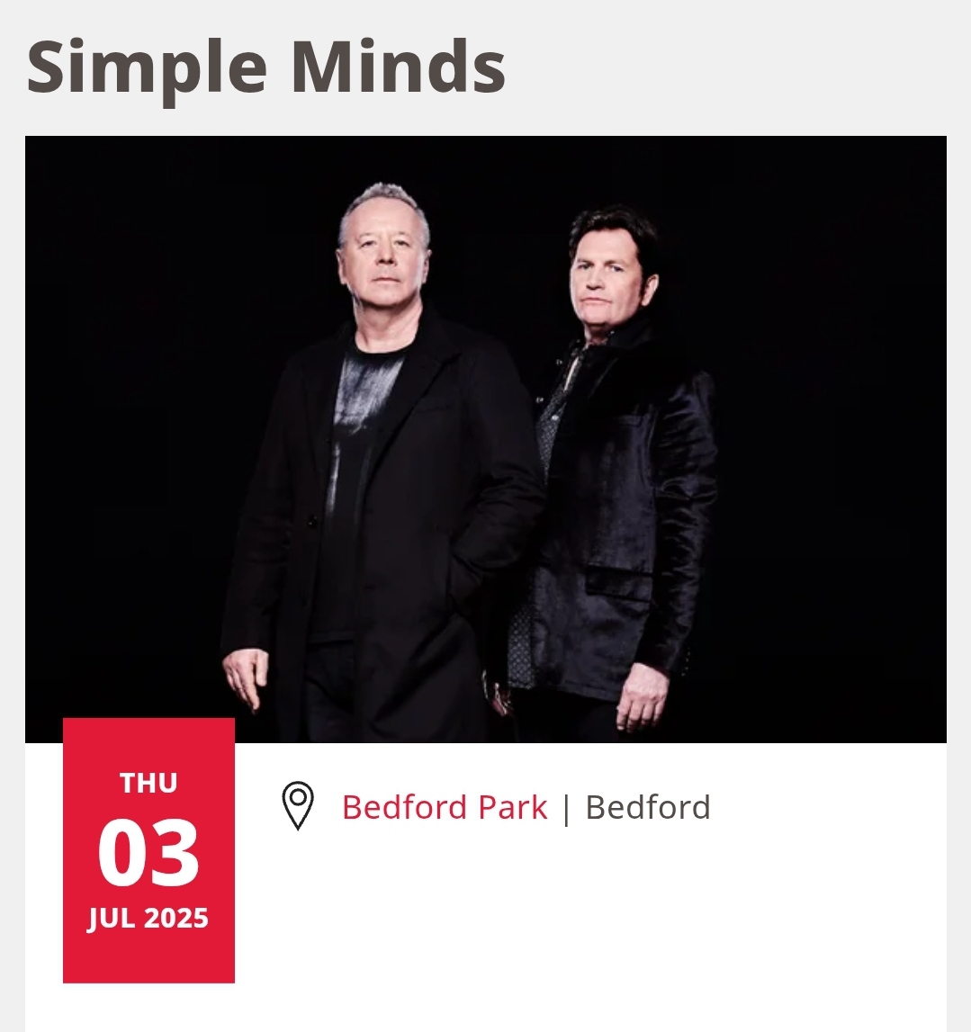 🎊 Bedford Summer Sessions 2025 - Simple Minds - Event Image 2 July 03, 2025 05:00 PM