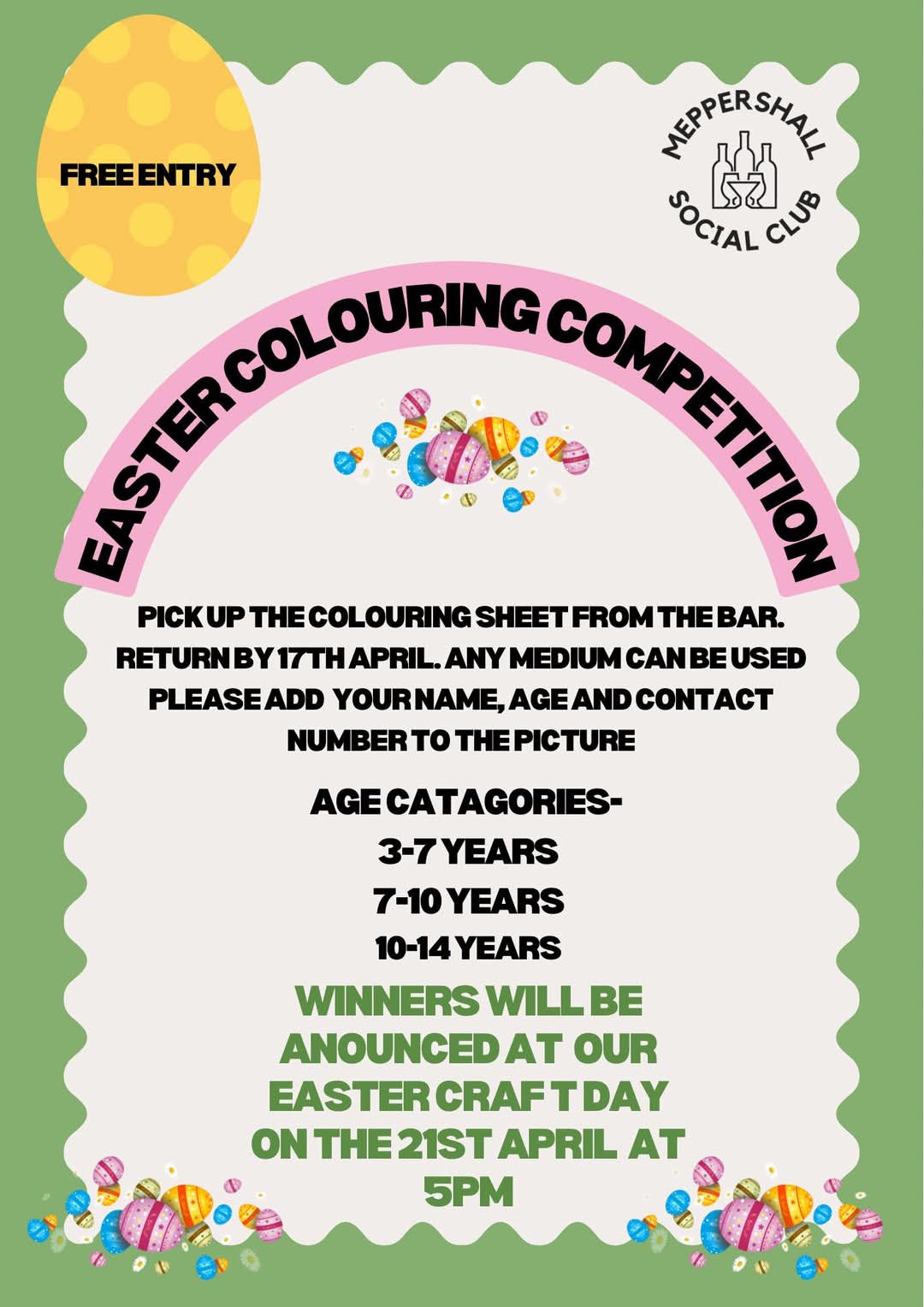🖍🥚 Easter Egg Colouring Competition & Easter Egg Hunt at Meppershall Social Club - 2025 - Event Image 2 April 21, 2025 01:00 PM