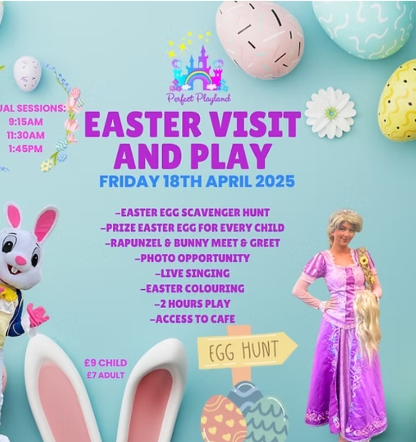 🐰👸 Easter Visit & Play at Perfect Playland in Shefford at Perfect Playland
Unit 8D
Old Bridge Way
Shefford
SG17 5HQ | Advance Booking, Attractions, Baby/Toddlers, Creative, Fun, Indoor, Music, Play Area, Rainy Days, Social, Ticket Event | Suitable for: Baby Changing, Children, Family, Free Parking, Parking Onsite, Toilets 🐰👸 Easter Visit & Play at Perfect Playland in Shefford - Event Image 2 April 18, 2025
