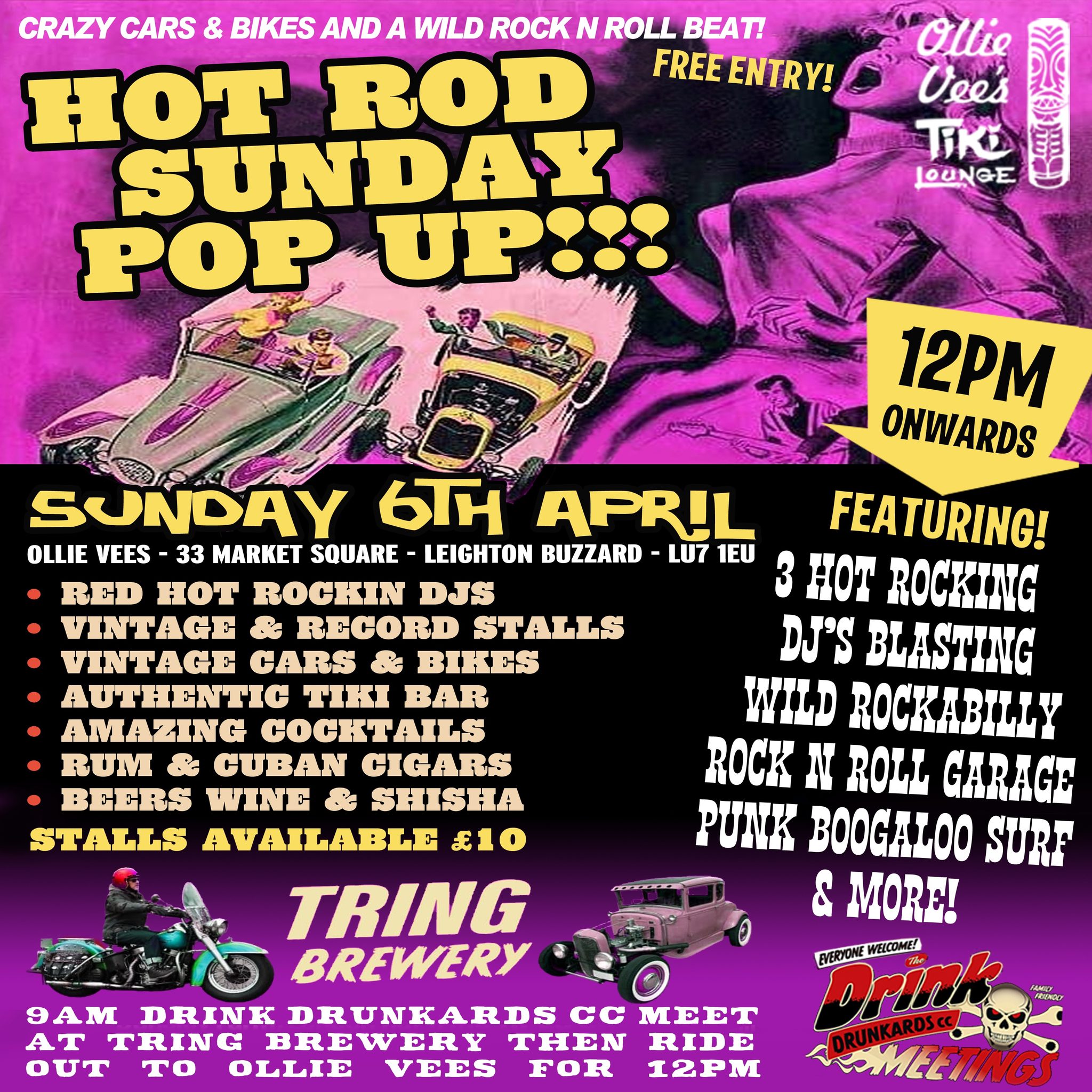 🏍 Hot Rod Sunday Pop Up at Ollie Vees Tiki Lounge, Leighton Buzzard - April 06, 2025 12:00 PM at Ollie Vees Tiki Lounge, 33 Market Square, Leighton Buzzard, LU7 1EU