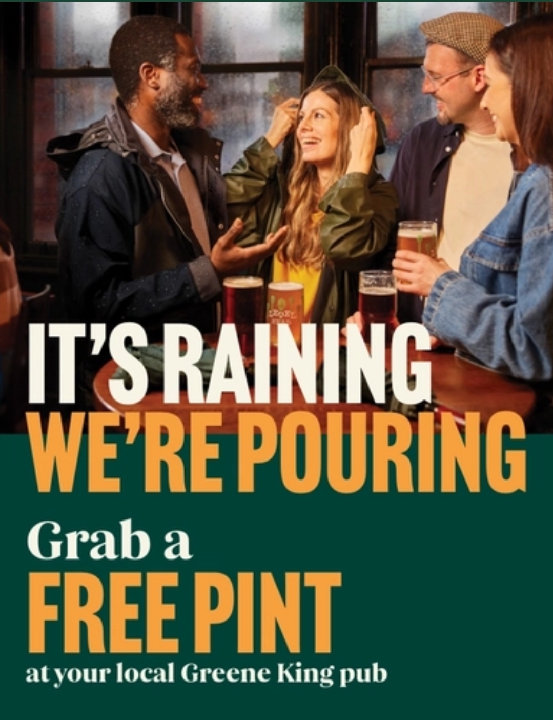 🍻 Grab FREE pint at a Greene King | Categories: Food & Drink 🍻 Grab FREE pint at a Greene King - (100% off) Valid from April 04, 2025 until April 06, 2025