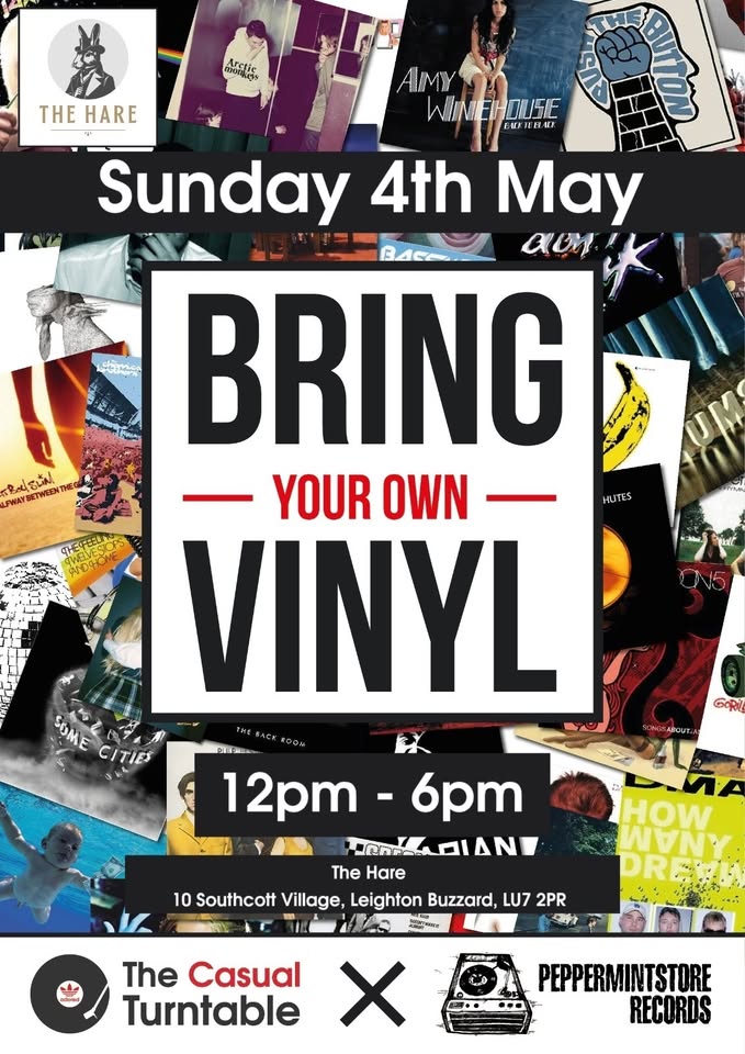 💿 Bring Your Own Vinyl in The Garden at The Hare, Leighton Buzzard - Original Event Image | Adults, Entertainment, Food/Drink, Free Entry, Outdoor, Social | Suitable for: Free Parking, Parking Onsite 💿 Bring Your Own Vinyl in The Garden at The Hare, Leighton Buzzard - May 04, 2025 12:00 PM at The Hare, 10 Southcott Village, Leighton Buzzard, LU7 2PR