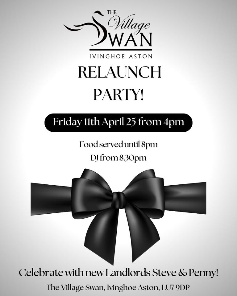 🎊 The Village Swan Relaunch Party! Ivinghoe Aston, Leighton Buzzard - Original Event Image | Adults, Entertainment, Food/Drink, Indoor, Music, Nightlife, Social, Date Idea, Free Entry | Suitable for: Toilets 🎊 The Village Swan Relaunch Party! Ivinghoe Aston, Leighton Buzzard - April 11, 2025 04:00 PM at The Village Swan, Ivinghoe Aston, Leighton Buzzard, LU7 9DP