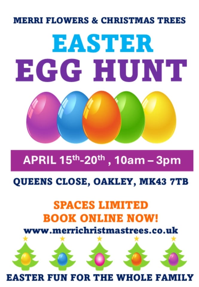 🐣 Easter Egg Hunt at MERRI Christmas Trees 2025 - Oakley - April 15, 2025  at Merri Trees and Flowers, Queens Close, Oakley, MK43 7TB Bedford, UK