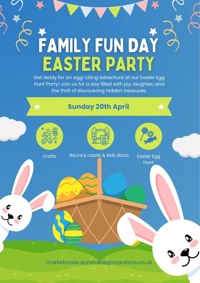 🏰 FREE ENTRY Family Fun Day - 2025 Easter Egg Hunt at The Market Cross in Dunstable  - April 20, 2025 12:00 PM at The Market Cross, 14 Luton Rd, Dunstable LU5 4JN