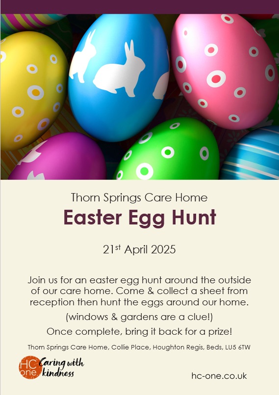 🥚 Community Easter Egg Hunt at Thorn Springs Care Home in Houghton Regis - April 21, 2025 11:00 AM at Thorn Springs Care Home
Collie Place, Thorn Rd, Houghton Regis, Dunstable LU5 6JH