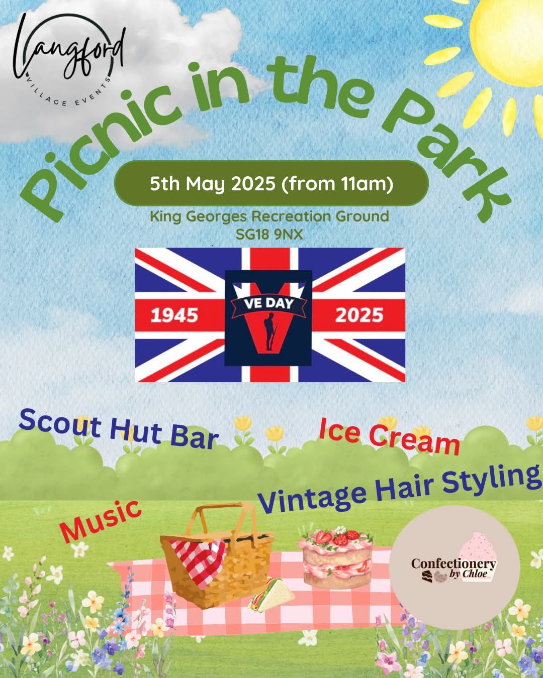 🎉 VE Day 80th Anniversary Picnic in the Park - Langford at King George Memorial Recreation Ground, 102 Church St, Langford, Biggleswade SG18 9NX
| Adults, Entertainment, Food/Drink, Free Entry, Indoor, Music, Outdoor, Play Area | Suitable for: Family, Toilets 🎉 VE Day 80th Anniversary Picnic in the Park - Langford - Event Image 2 May 05, 2025 11:00 AM