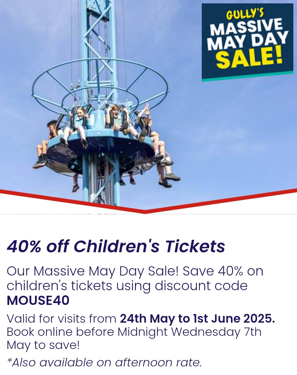 💥 GET 40% OFF CHILDREN'S TICKETS AT GULLIVERS LAND - MILTON KEYNES | Categories: Attractions, Online 💥 GET 40% OFF CHILDREN'S TICKETS AT GULLIVERS LAND - MILTON KEYNES - (40% off) Valid from May 06, 2025 until May 07, 2025