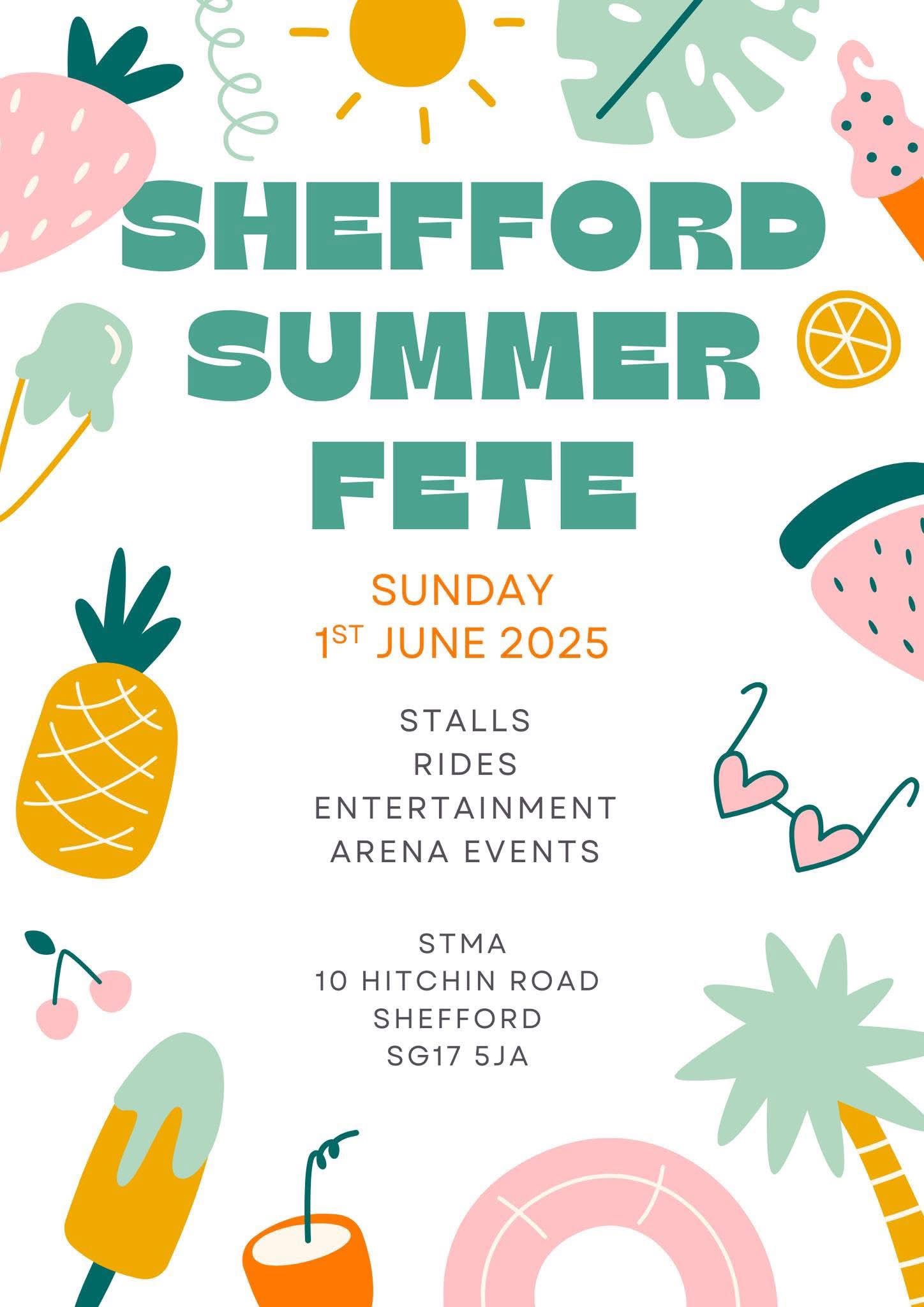 ✨️ Shefford summer fete 2025 at STMA - Original Event Image | Baby/Toddlers, Entertainment, Family, Food/Drink, Free Entry, Fun, Fun Fair, Kids, Outdoor, Stalls | Suitable for: Children, Family, Toilets ✨️ Shefford summer fete 2025 at STMA - June 01, 2025 01:00 PM at Shefford Town Memorial Association (STMA) Hall
10 Hitchin Rd, Shefford SG17 5JA