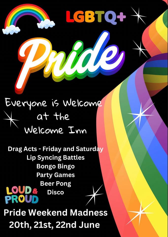 🏳️🌈 Pride Madness Weekend 2025 at The Welcome Inn, Rushden - Original Event Image | Adults, Charity, Entertainment, Food/Drink, Fun, Indoor, Music, Nightlife, Pubs / Restaurants, Rainy Days, Social, LGBTQ, Free Entry | Suitable for: Toilets 🏳️🌈 Pride Madness Weekend 2025 at The Welcome Inn, Rushden - June 21, 2025 02:00 PM at The Welcome Inn, Irchester Road, Rushden, NN10 9QU