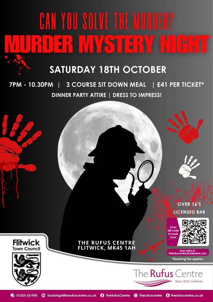 🗡 Murder Mystery Night - The Rufus Centre, Flitwick - Event Image 2 October 18, 2025 07:00 PM