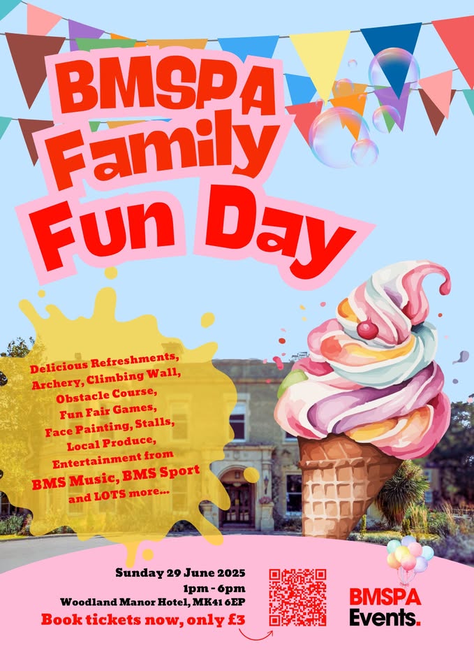 🎊 BMSPA Family Fun Day 2025 at Woodland Manor Hotel, Clapham - Original Event Image | Activities, Adults, Advance Booking, Entertainment, Family, Food/Drink, Fun, Indoor, Music, Social, Kids, Low Cost, Pay On Entry, Teens | Suitable for: Toilets, Family, Children 🎊 BMSPA Family Fun Day 2025 at Woodland Manor Hotel, Clapham - June 29, 2025 01:00 PM at Woodland Manor Hotel, Green Lane, Clapham, MK41 6EP