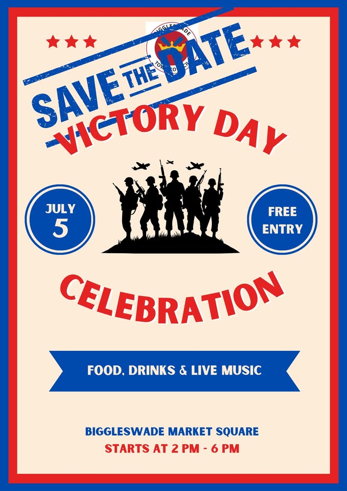 🇬🇧 Victory Day Celebrations 2025 - Biggleswade - Original Event Image | Adults, Entertainment, Family, Food/Drink, Free Entry, History & Heritage, Music, Outdoor, Activities, OAP, Social | Suitable for: Accessible, Family, Wheelchair Friendly 🇬🇧 Victory Day Celebrations 2025 - Biggleswade - July 05, 2025 12:00 PM at Endersby Jewellers, Market Square, Biggleswade, SG18 8UU, United Kingdom