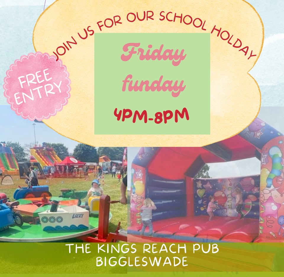 🤸♂️ Schools Out Friday Funday Bouncy Castle at The Kings Reach, Biggleswade - Original Event Image | Entertainment, Family, Food/Drink, Free, Indoor, Kids, Outdoor, Play Area, Pubs / Restaurants, Social, Weather Permitting | Suitable for: Accessible, Children, Family, Free Parking, Parking Onsite, Toilets, Wheelchair Friendly 🤸♂️ Schools Out Friday Funday Bouncy Castle at The Kings Reach, Biggleswade - August 01, 2025 04:00 PM at The Kings Reach, Potton Road, Biggleswade, SG18 0EL