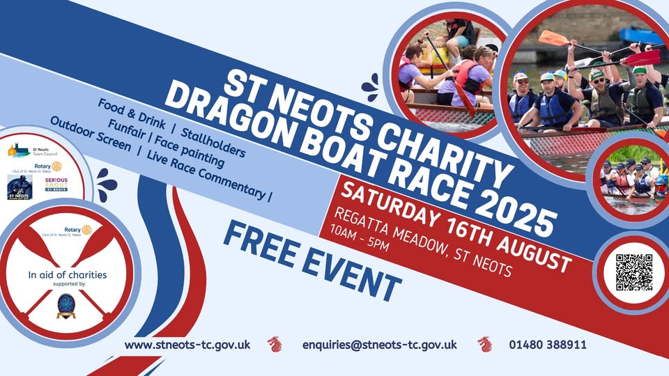 🐲 St Neots Dragon Boat Race 2025 - August 16, 2025 10:00 AM at Regatta Meadow, Crosshall Rd, Eaton Ford, St. Neots PE19 7AB