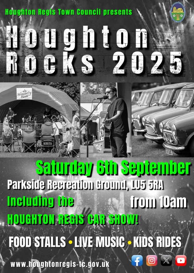 🎊 Houghton Rocks 2025 - Parkside Recreation Ground - Original Event Image | Adults, Automotive, Baby/Toddlers, Entertainment, Family, Food/Drink, Free Entry, Fun, Fun Fair, Kids, Music, Outdoor, Parks, Date Idea | Suitable for: Children, Dog Friendly, Family 🎊 Houghton Rocks 2025 - Parkside Recreation Ground - September 06, 2025 10:00 AM at Parkside Recreation Ground, Houghton Regis Beds LU5 5RA