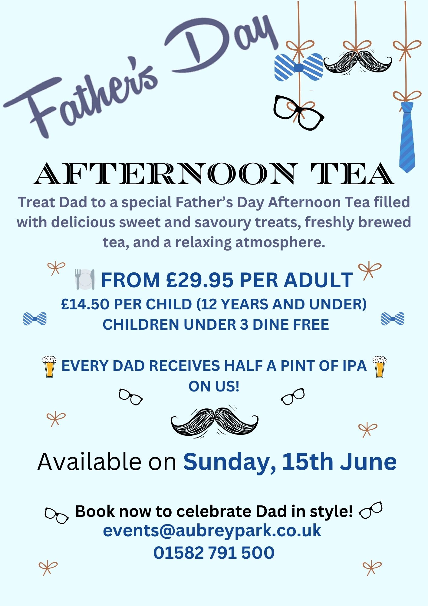 🍺FREE 1/2 PINT Fathers Day at Aubrey Park Hotel, Redbourn - June 15, 2025 12:00 PM at Aubrey Park Hotel, The Cordons Aubrey Lane, Redbourn, AL3 7AF