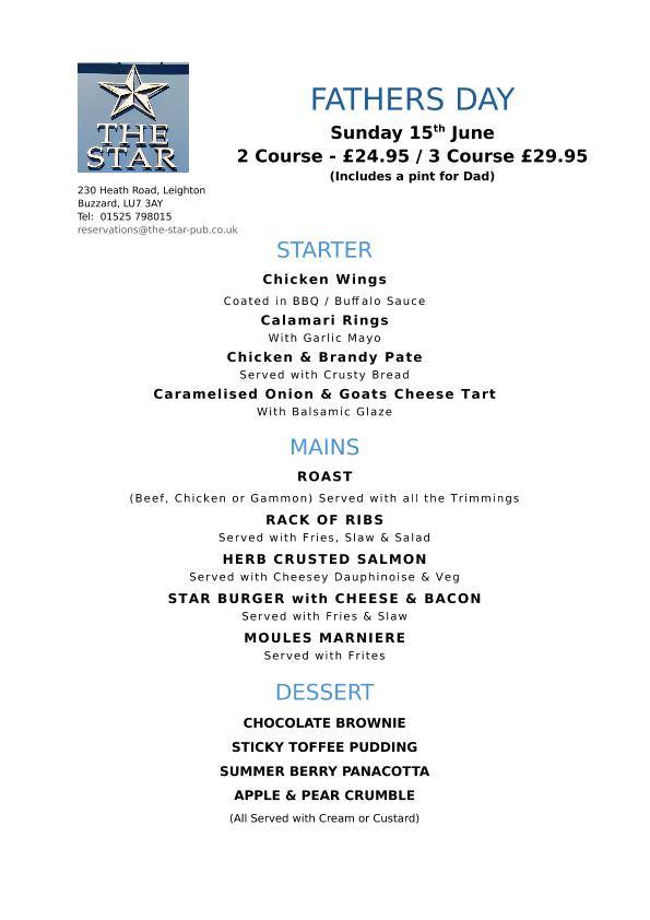 🍺FREE Pint & Fathers Day Lunch at The Star and Kitchen, Leighton Buzzard - June 15, 2025 12:00 PM at The Star Pub & Kitchen, 230 Heath Road, Leighton Buzzard, LU7 3AY