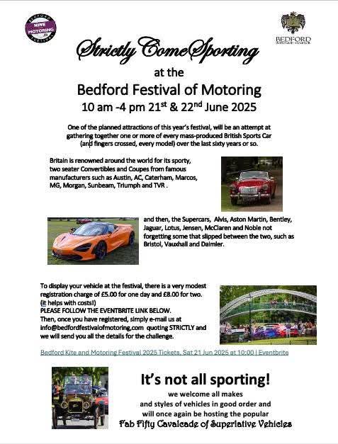 🪁 Bedford Kite and Motoring Festival 2025 at Russell Park
The Embankment
Bedford
Bedfordshire
MK40 3SA | Activities, Adults, Attractions, Automotive, Entertainment, Family, Food/Drink, Free Entry, Fun, Kids, Parks, Play Parks, Walks, Water, Music, Date Idea | Suitable for: Children, Family, Accessible, Toilets, Wheelchair Friendly 🪁 Bedford Kite and Motoring Festival 2025 - Event Image 2 June 21, 2025 10:00 AM