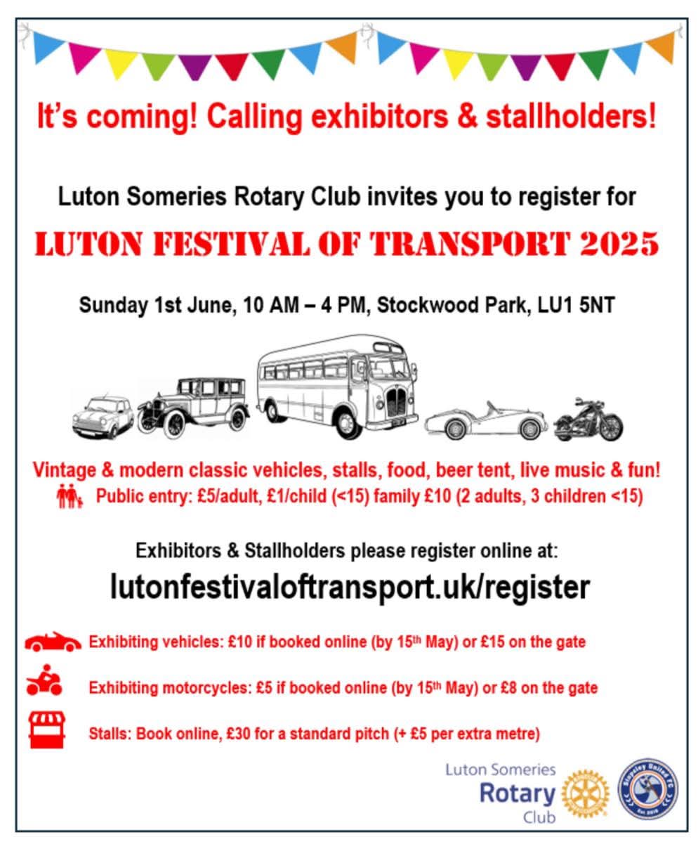 🚗 Luton Festival of Transport 2025 at The Stockwood Park Show Ground at Stockwood Park,-Car Park 2, Luton, LU1 5NS | Adults, Automotive, Baby/Toddlers, Charity, Entertainment, Family, Food/Drink, Fun, Kids, Low Cost, Music, Outdoor, Pay On Entry, Social, Teens, Stalls | Suitable for: Accessible, Children, Family, Parking Onsite, Toilets 🚗 Luton Festival of Transport 2025 at The Stockwood Park Show Ground - Event Image 7 June 01, 2025 10:00 AM