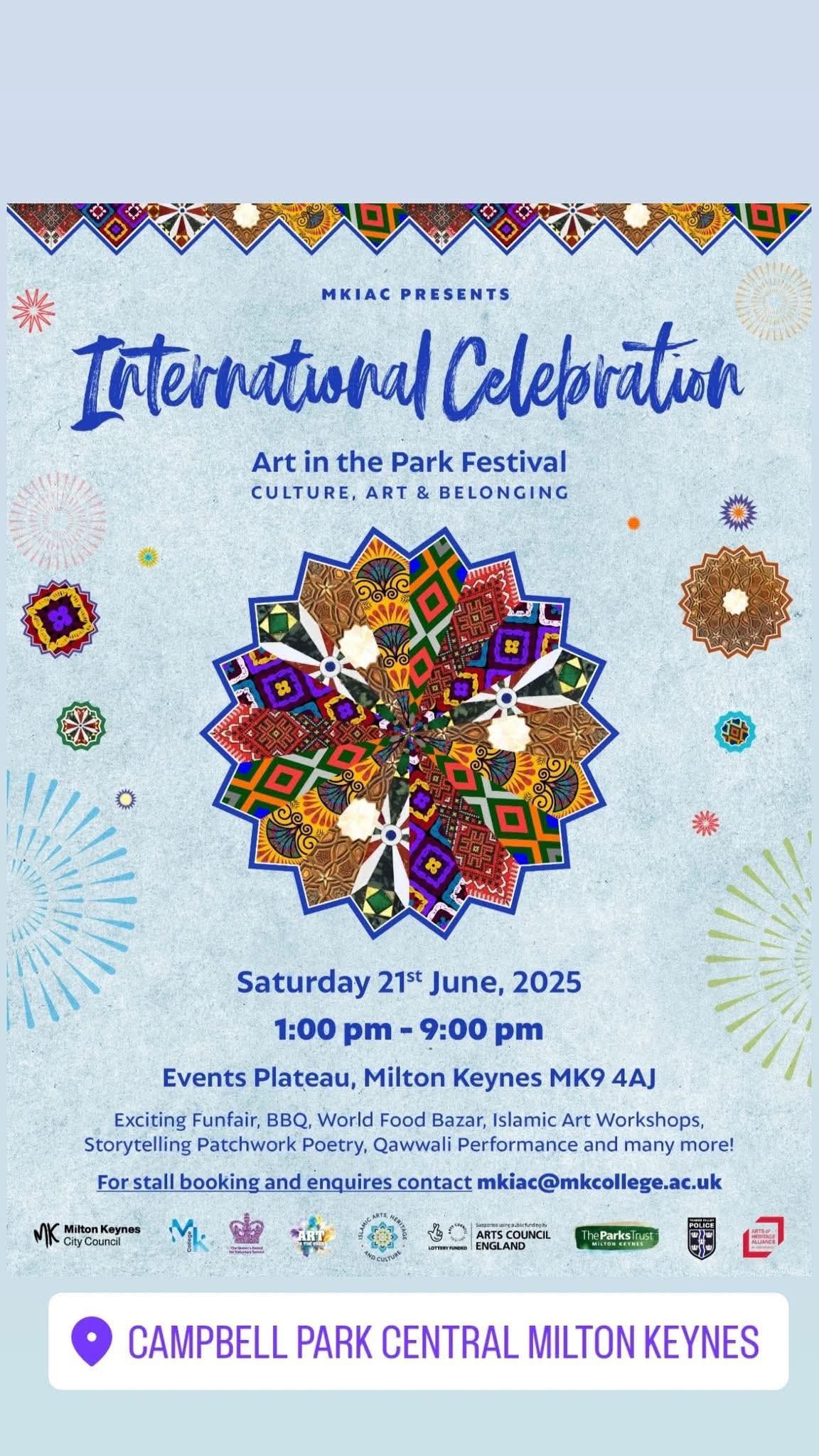 🎊 International Celebration Art In The Park 2025 - Milton Keynes at Campbell Park Pavilion, 1300 Silbury Boulevard, Milton Keynes, MK9 4AD | Activities, Creative, Entertainment, Family, Food/Drink, Free Entry, Fun, Music, Nightlife, Outdoor, Social, Fun Fair, Parks | Suitable for: Accessible, Family, Wheelchair Friendly 🎊 International Celebration Art In The Park 2025 - Milton Keynes - Event Image 2 June 21, 2025 01:00 PM
