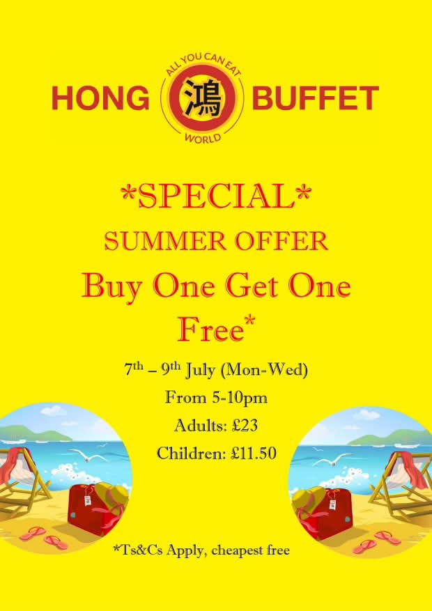 💥 Buy one get one free at Hong Buffet in Luton! at Hong Buffet, 40-44 George Street, Luton, Bedfordshire LU1 2AZ | Adults, Advance Booking, Date Idea, Food/Drink, Indoor, Low Cost, Nightlife, Pubs / Restaurants | Suitable for: Accessible, Family, Toilets, Wheelchair Friendly 💥 Buy one get one free at Hong Buffet in Luton! - Event Image 9 July 08, 2025 05:00 PM