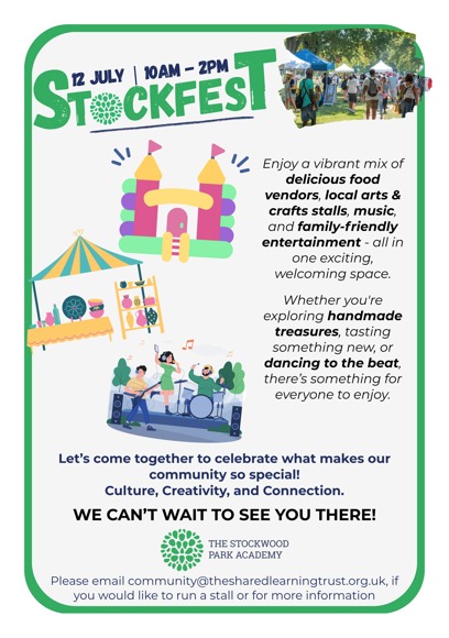 🎊 Stockfest 2025 - Stockwood Park Academy, Luton at Stockwood Park Academy, 13 Rotheram Avenue, Luton, LU1 5PP | Activities, Adults, Entertainment, Family, Food/Drink, Free Entry, Fun, Kids, Music, Outdoor, Social, Stalls, Teens, Craft Fair, Health & Wellbeing, Play Area | Suitable for: Accessible, Family, Toilets 🎊 Stockfest 2025 - Stockwood Park Academy, Luton - Event Image 2 July 12, 2025 10:00 AM